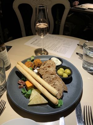 Insanely good cheese board and rhubarb fizz! at Vegan Restoran V in Tallinn