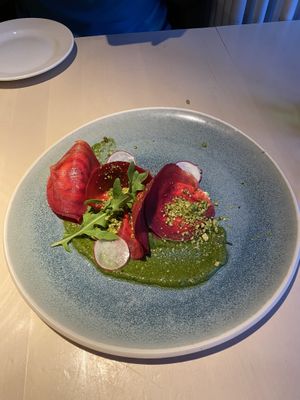 Beet ravioli  at Vegan Restoran V in Tallinn
