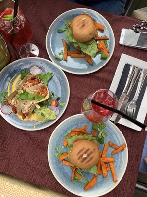Burger and tacos  at Vegan Restoran V in Tallinn