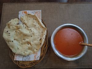 Tomato Shorba 
(On the menu, it was labelled as "Vegetarian", but was made vegan by removing the cream topping) at Namaste - Baga Toiruu  in Ulaanbaatar