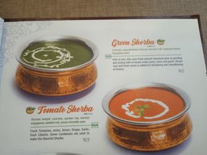 These two "vegetarian" dishes can be turned into vegan by removing the cream from the topping (for Tomato Shorba) and from thickening/smoothering (for Green Shorba). Please make a clear request to the staff and cooks there. at Namaste - Baga Toiruu  in Ulaanbaatar