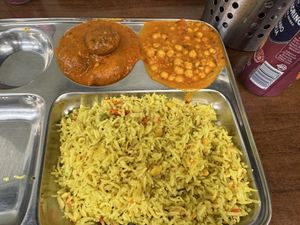 Meal deal: rice with bombay potatoes and chickpea curry  at HealthyWealthy in Belfast