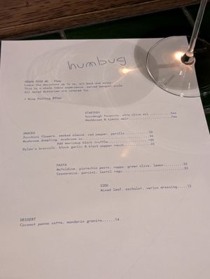 Vegan menu at HUMBUG in Newcastle