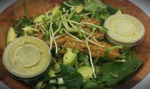 Teeka salad and veggie burger at Carrot Express - South Beach in Miami Beach