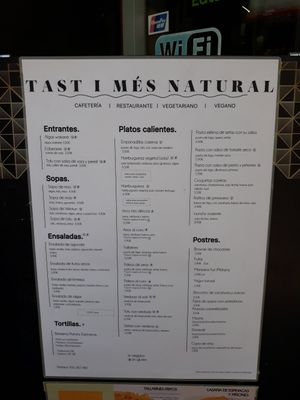 El menú en agosto 2020 at Tast i mes Natural in Barcelona