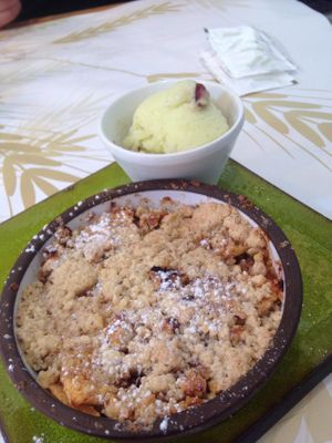 Vegan Crumble with Apple Sorbet at Cafe Louise in Tel Aviv