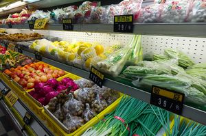 Packaged fruits and vegetables at iVegan Supermarket in Taipei