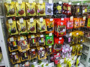 Wow! What a selection of veggie jerky (dried tofu, mushrooms, etc).  at iVegan Supermarket in Taipei