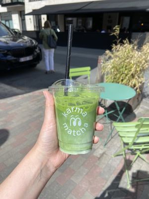 Iced matcha latte (soy milk)  at Karma Matcha in Bruxelles