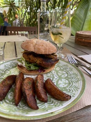 Homemade burger & Kombucha  at Temple Natura in Mallorca