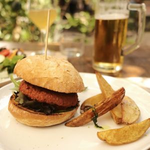 Vegan burger  at Temple Natura in Mallorca