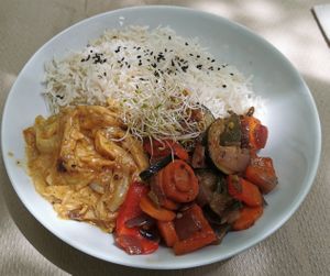 Vegan chicken satay at Temple Natura in Mallorca