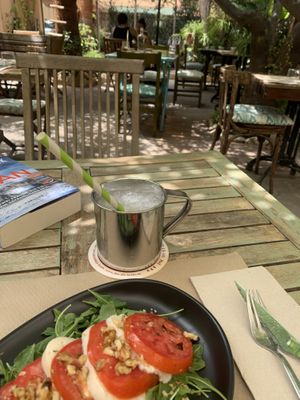 Salad of the chef with ginger lemonade  at Temple Natura in Mallorca