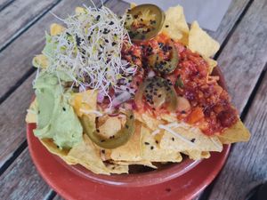 Nacho Chips with Salsa, Cheese and Guacamole at Temple Natura in Mallorca