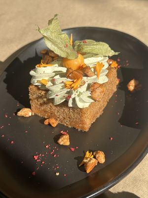 Carrot cake with pistachio creamm  at Temple Natura in Mallorca