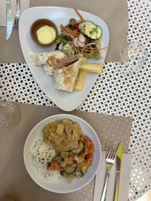 Burrito and vegan chicken satay 🌱  at Temple Natura in Mallorca
