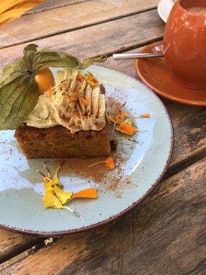 Carrot cake with pistachio cream   at Temple Natura in Mallorca