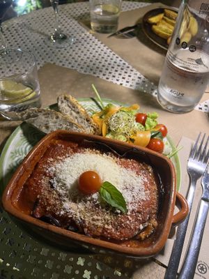 Eggplant parmigiana  at Temple Natura in Mallorca