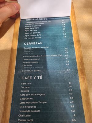 Drinks menu at Temple Natura in Mallorca