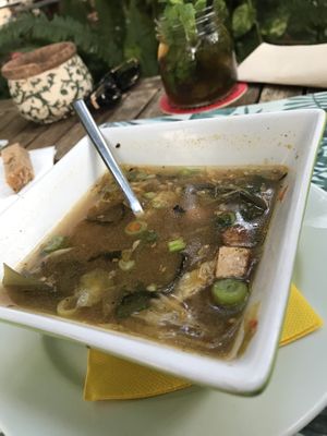Veggie soup with algas and smoked Tofu  at Temple Natura in Mallorca