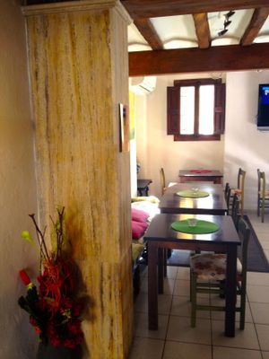 Tables inside at Temple Natura in Mallorca