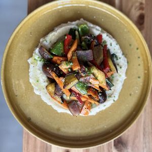 Sautéed vegetables on cauliflower purée   at The Soul in Mallorca