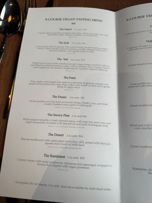 Menu  at TOB  in West Hollywood