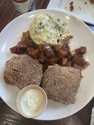 Combo with potato salad, BBQ Tofu and Southern Fried tofu  at Souley Vegan in Oakland