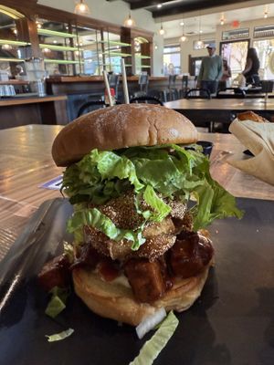 The mountain sized Toasty Burger - oh how I’ve missed you   at Souley Vegan in Oakland