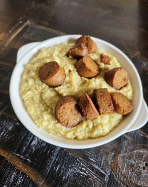 Grits and sausage at Souley Vegan in Oakland