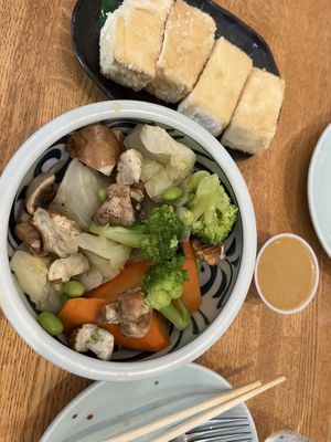 Steamed vegetables and side of tofuu  at Shinano Sushi Bar & Japanese Cuisine in Cleveland