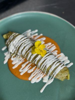 Mujaddara Dolma, red pepper foam, vegan yoghurt sauce at Pan Kitchen - Pop Up  in Istanbul