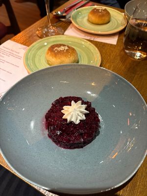 Beetroot tartare, leche di tegre, homemade almond ricotta at Pan Kitchen - Pop Up  in Istanbul