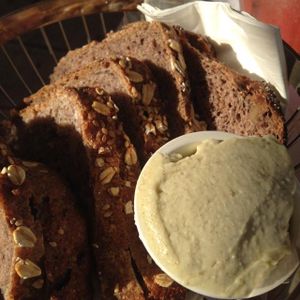 Bread with Vegan Garlic Spread at Cafe Louise - Ramat Aviv in Tel Aviv