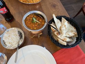 I ordered the Chole, naan and it came with rice! I specified, I am strict vegan, and they made sure that they did not add butter to any of the items. Th  at Golden India in Zermatt