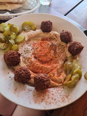 Hummus Plate with Pita Bread at Orgasmic in Byron Bay