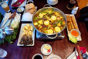 Amazing hot pot plus spring roll at MOANA Vegetarian Restaurant in Sapa