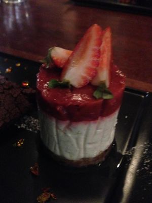Coconut strawberry cheesecake. at Vivo Bar and Grill in Palm Cove