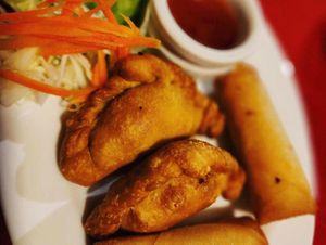 Spring rolls and samosas   at Choc Dee in Palm Cove