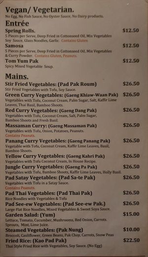 Vegan menu as of 4/10/19 at Choc Dee in Palm Cove