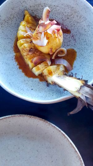 Roasted Pineapple with Passionfruit Sorbet and Black Pepper Caramel at Nu Nu in Palm Cove