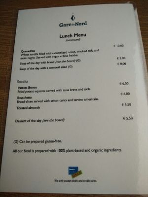 menu at Gare du Nord in Rotterdam