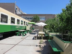 benches outside terrace, Gare du Nord, Rotterdam at Gare du Nord in Rotterdam