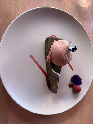 Chocolate slice with raspberry sorbet   at Pink  in County Dublin