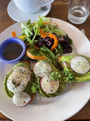 Avocado toast - each piece has half an avocado on it!  at Cafe Jolie in Alameda