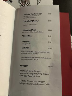 menu (*=vegan)  at Cafe Stern in Linz