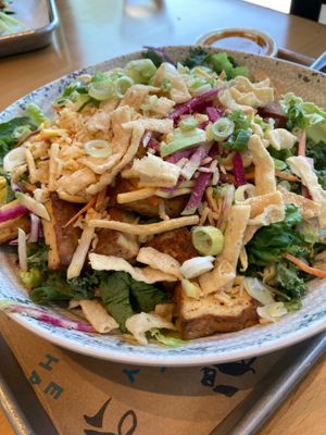 Crispy salad with tofu added on at Mendocino Farms in Redmond