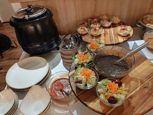 Buffet Style Dinner: vegan soup, vegan salads ... at Tamu Sana in Linz