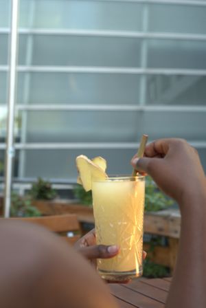 Drink made from pineapple and ginger. You can either have it with or without Gin at Tamu Sana in Linz