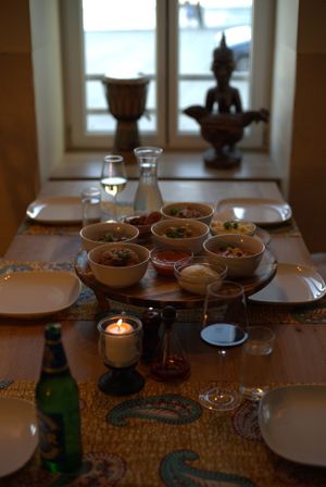 Buffet for several people with a lot of different things to try at Tamu Sana in Linz